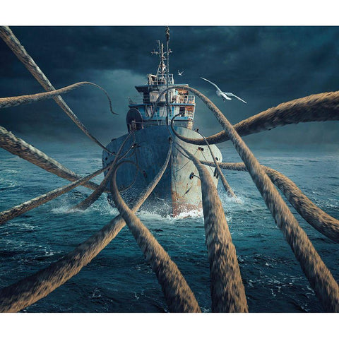 Caught The Ship Black Modern Wood Framed Art Print with Double Matting by Almawash, Sulaiman