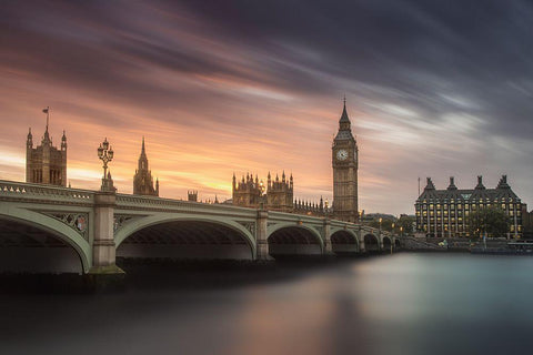 Big Ben-London White Modern Wood Framed Art Print with Double Matting by F. Turienzo, Carlos