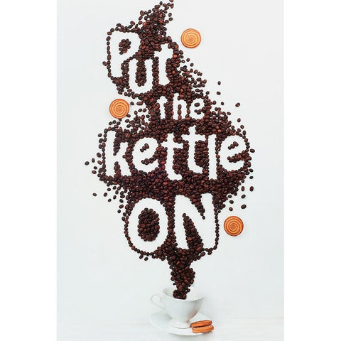 Put The Kettle On! White Modern Wood Framed Art Print by Belenko, Dina