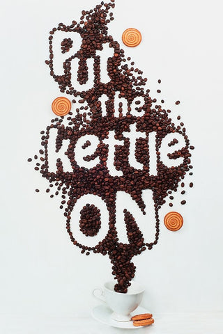 Put The Kettle On! White Modern Wood Framed Art Print with Double Matting by Belenko, Dina