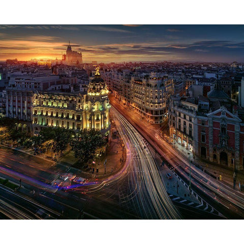 Madrid Metropolis. Black Modern Wood Framed Art Print with Double Matting by Pablo De, Juan