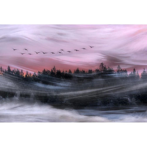 Leaving At Dawn Black Modern Wood Framed Art Print with Double Matting by Emanuelson, Bjorn