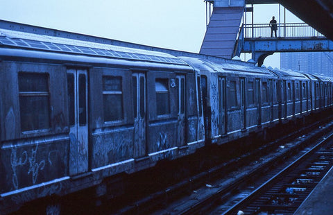 The Train-From The Series Qnew York Bluesq White Modern Wood Framed Art Print with Double Matting by Matthes, Dieter