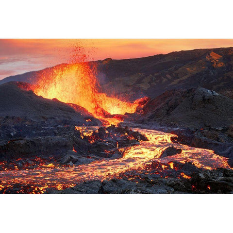 La Fournaise Volcano Black Modern Wood Framed Art Print by Gabriel, Barathieu