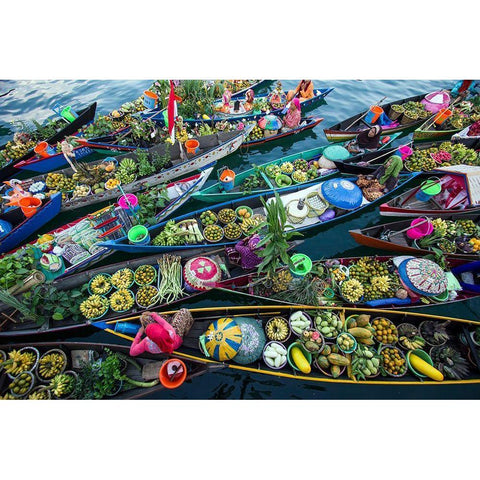 Banjarmasin Floating Market White Modern Wood Framed Art Print by Maududdin, Fauzan