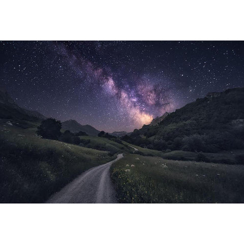 Path To The Stars Black Modern Wood Framed Art Print with Double Matting by F. Turienzo, Carlos