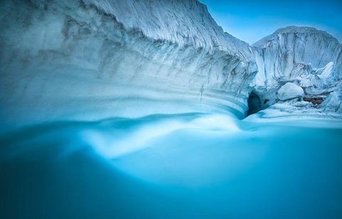 Glacier River Cave Black Ornate Wood Framed Art Print with Double Matting by Shi, Fei