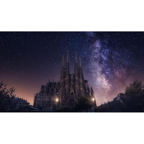 Sagrada Familia Black Modern Wood Framed Art Print with Double Matting by F. Turienzo, Carlos