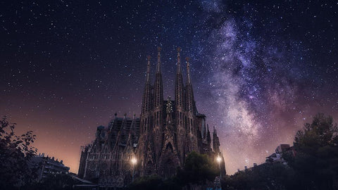 Sagrada Familia Black Ornate Wood Framed Art Print with Double Matting by F. Turienzo, Carlos