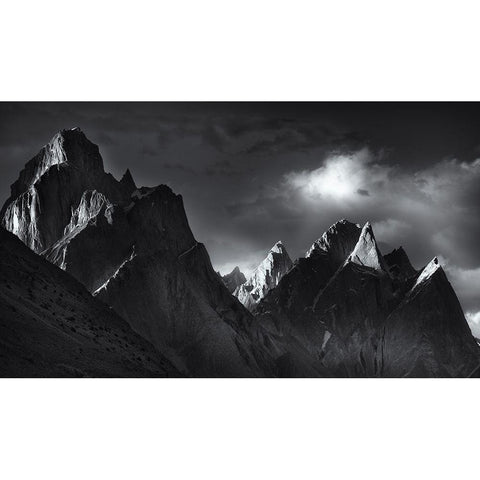 Trango Towers Black Modern Wood Framed Art Print with Double Matting by Shi, Fei