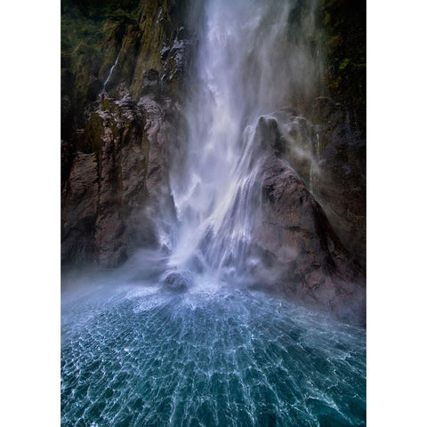 Stirling Falls Along Milford Sound White Modern Wood Framed Art Print by Zhu, Hua
