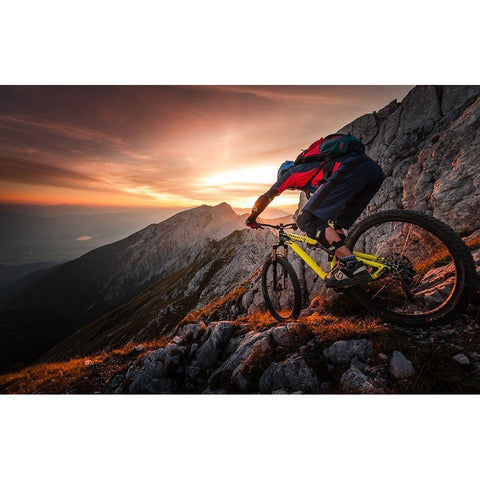 Golden Hour High Alpine Ride White Modern Wood Framed Art Print by Bertoncelj, Sandi