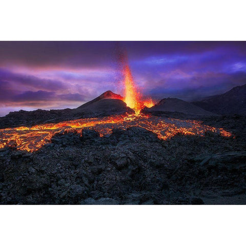 Fire At Blue Hour! Gold Ornate Wood Framed Art Print with Double Matting by Gabriel, Barathieu