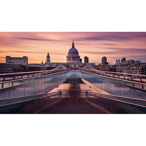 Millennium Bridge Leading Towards St. PaulS Church Gold Ornate Wood Framed Art Print with Double Matting by Roland Shainidze, Dr.