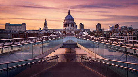 Millennium Bridge Leading Towards St. PaulS Church Black Ornate Wood Framed Art Print with Double Matting by Roland Shainidze, Dr.