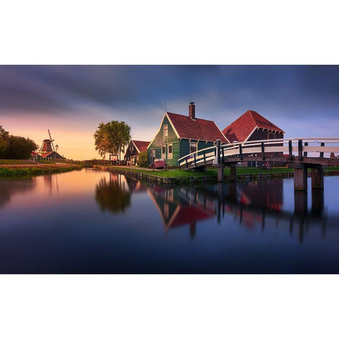 Zaanse Schans Green House Black Modern Wood Framed Art Print by M. Garcia, Jesus