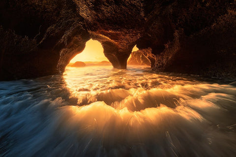 The Secret Sea Cave Black Ornate Wood Framed Art Print with Double Matting by Zhu, Jingshu