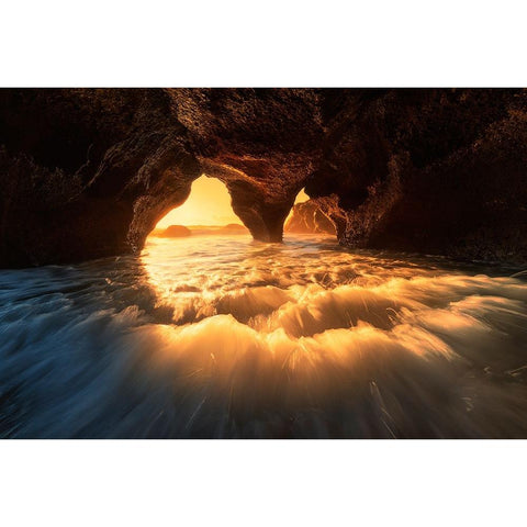 The Secret Sea Cave Black Modern Wood Framed Art Print by Zhu, Jingshu
