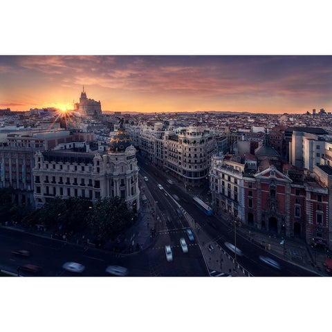 Madrid City Black Modern Wood Framed Art Print with Double Matting by Ferrero, Ivan