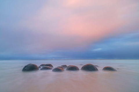 Moeraki Boulders White Modern Wood Framed Art Print with Double Matting by Zhu, Hua