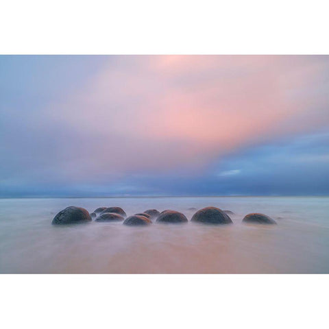 Moeraki Boulders Black Modern Wood Framed Art Print with Double Matting by Zhu, Hua