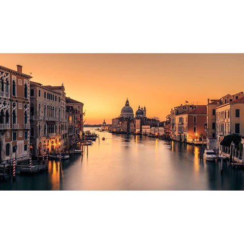 Dawn On Venice Black Modern Wood Framed Art Print with Double Matting by Zhang, Eric