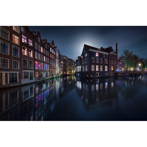 Moonlight Over Amsterdam Gold Ornate Wood Framed Art Print with Double Matting by M. Garcia, Jesus