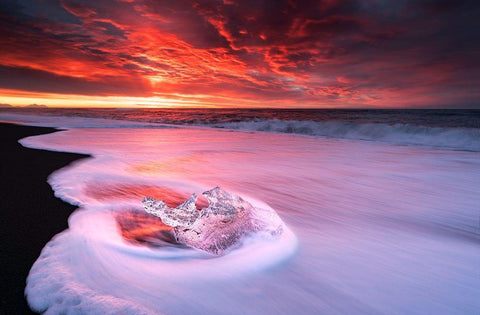 Ice And Fire Black Ornate Wood Framed Art Print with Double Matting by Zhu, Jingshu