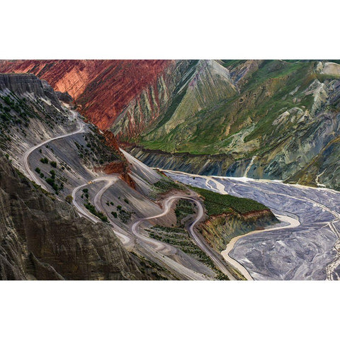 Winding Road And River Gold Ornate Wood Framed Art Print with Double Matting by Heidi