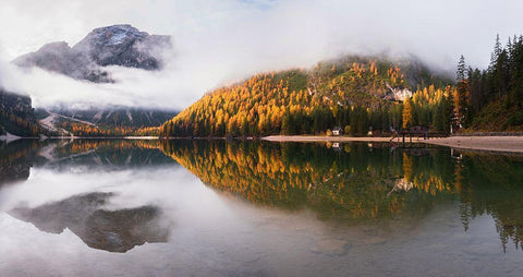 Lake Braies Black Ornate Wood Framed Art Print with Double Matting by Krivec, Ales