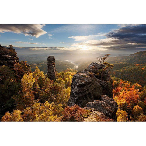Autumn In The Rocks White Modern Wood Framed Art Print by Rak, Martin