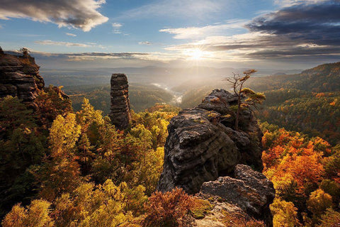 Autumn In The Rocks White Modern Wood Framed Art Print with Double Matting by Rak, Martin