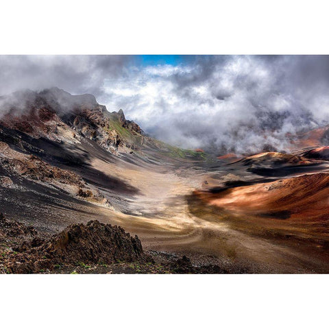 Craters Edge Black Modern Wood Framed Art Print by Bopitiya, Navin