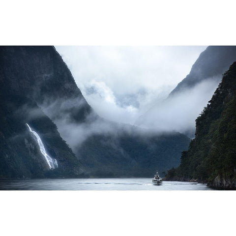 Milford Sound Cruise Black Modern Wood Framed Art Print by Shi, Fei
