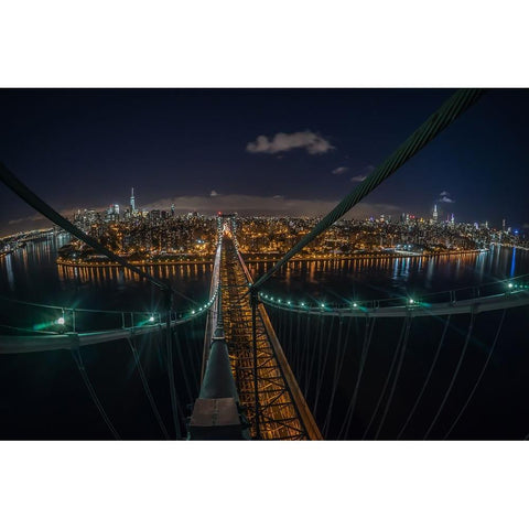 The Williamsburg Bridge Gold Ornate Wood Framed Art Print with Double Matting by Veizaga, Christopher R.