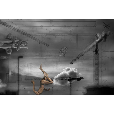 Construction Of(Tower Of Babel) White Modern Wood Framed Art Print by Dartef, Pristov