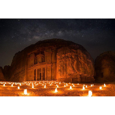 Petra By Night Black Modern Wood Framed Art Print with Double Matting by Jamal, Khalid