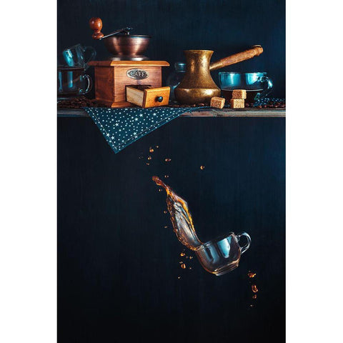 Coffee From The Top Shelf Black Modern Wood Framed Art Print by Belenko, Dina