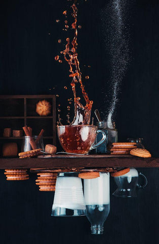 Upside And Down Again (With Coffee) Black Ornate Wood Framed Art Print with Double Matting by Belenko, Dina