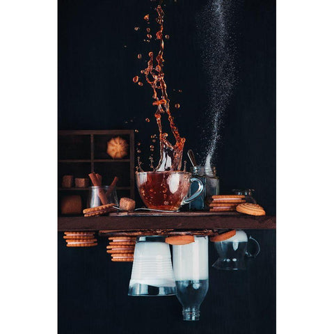 Upside And Down Again (With Coffee) Black Modern Wood Framed Art Print with Double Matting by Belenko, Dina