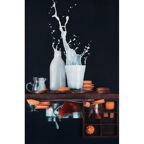 Upside And Down Again (With Milk) Black Modern Wood Framed Art Print by Belenko, Dina