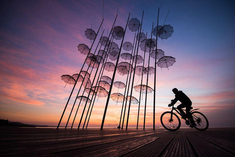 Umbrellas Black Ornate Wood Framed Art Print with Double Matting by Karakaya, Melih