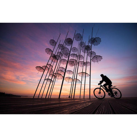 Umbrellas Black Modern Wood Framed Art Print by Karakaya, Melih