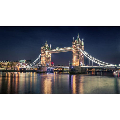 Night At The Tower Bridge Gold Ornate Wood Framed Art Print with Double Matting by El Assy, Nader