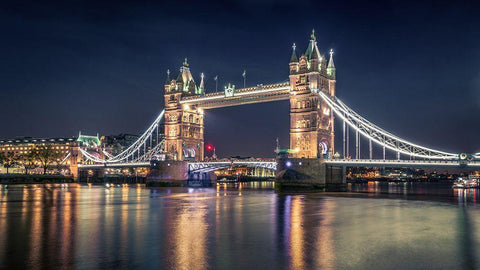 Night At The Tower Bridge Black Ornate Wood Framed Art Print with Double Matting by El Assy, Nader