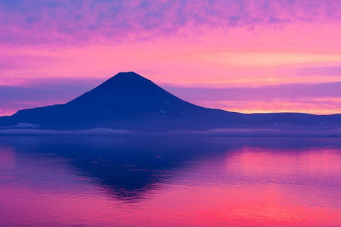 Sunrise At Kuril Lake White Modern Wood Framed Art Print with Double Matting by Disaro, Giorgio
