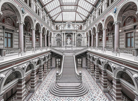 Justizpalast-Vienna. Black Ornate Wood Framed Art Print with Double Matting by Cuomo, Massimo