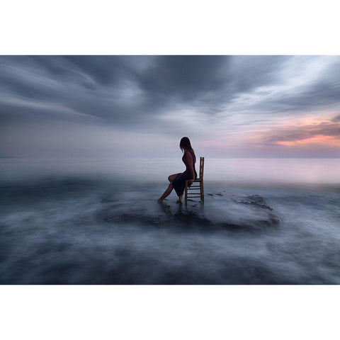 Of Tide And Nightfall White Modern Wood Framed Art Print by Kaimaki, Maria