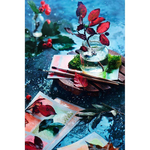 Shades Of October Black Modern Wood Framed Art Print with Double Matting by Belenko, Dina