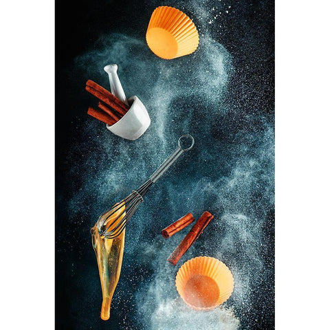 Kitchen Mess: Cinnamon Cupcake White Modern Wood Framed Art Print by Belenko, Dina